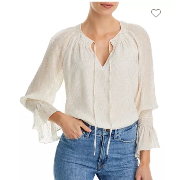 Ramy Brook Faith Metallic Peasant Top Tassel Ties Long Sleeve Sz XS NEW - Picture 1 of 15